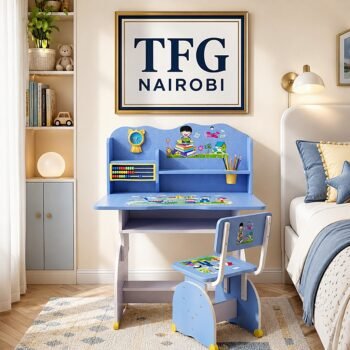 Blue Kids Desk and Chair Set eco-friendly children's study table staged in Kahawa Sukari Nairobi by TFG Nairobi