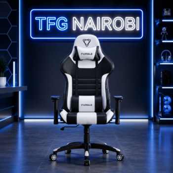 FURGLE F-041A Ergonomic Gaming Chair in high-contrast white and black PU leather with lumbar support and headrest pillow by TFG Nairobi