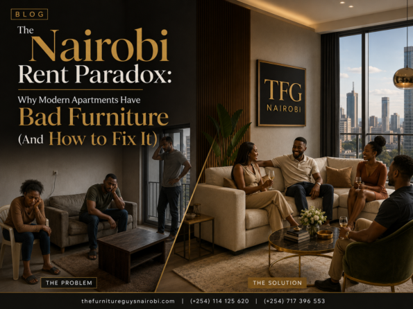 A lifestyle comparison highlighting modern living room upgrades against high furniture prices in Kenya by TFG Nairobi.