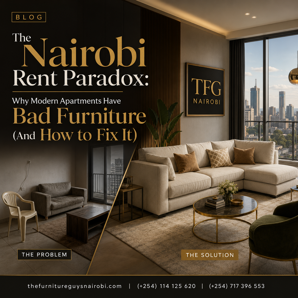 Comparing affordable furniture in Nairobi against high furniture prices in Kenya, with TFG Nairobi problem and solution examples.
