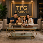 Glass Top Gold Coffee Table – Luxury Geometric Kilimani Setup