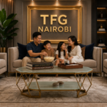 Glass Top Gold Coffee Table – Luxury Geometric Kilimani Setup