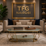 Glass Top Gold Coffee Table – Luxury Geometric Kilimani Setup
