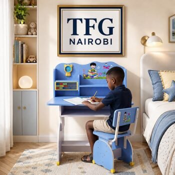 Young boy studying at the Blue Kids Desk and Chair Set eco-friendly children's study table in Kahawa Sukari Nairobi