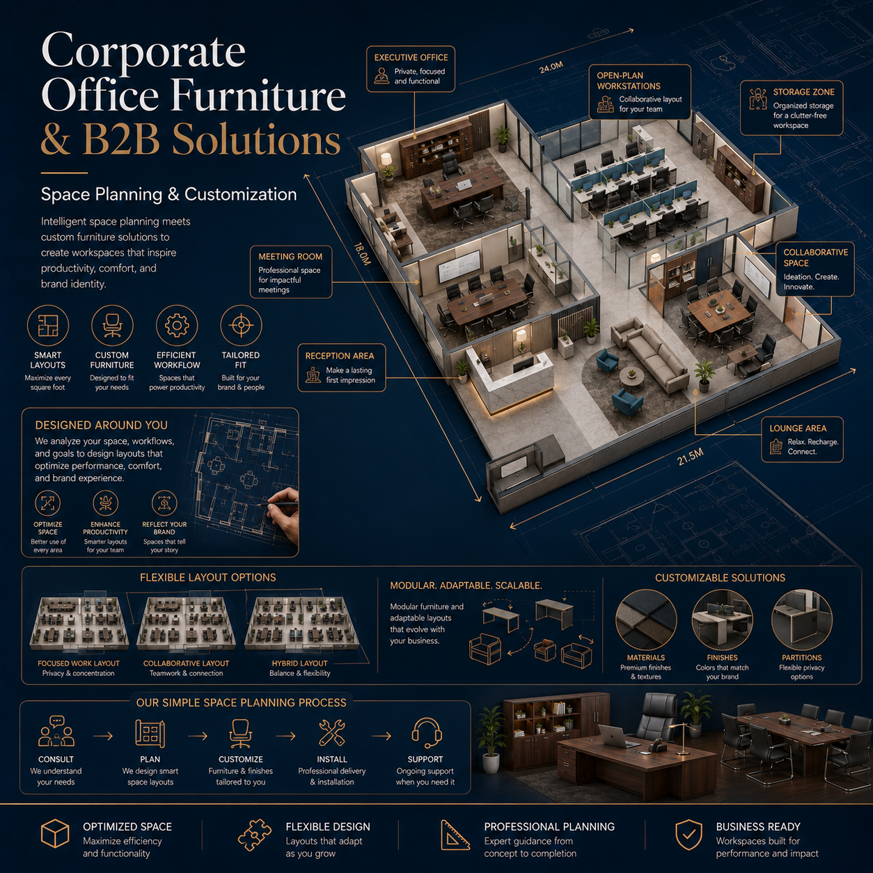 3D corporate office space planning blueprint and architectural furniture layout for open plan workstations and executive suites in Nairobi by TFG Nairobi.