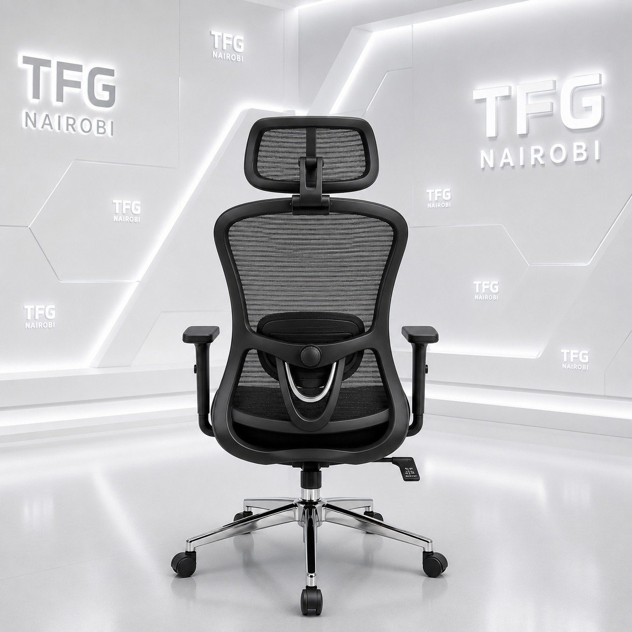 Ergonomic Mesh Chair Back View - Imara Daima Nairobi Back view of ergonomic mesh chair showing adjustable lumbar support dial