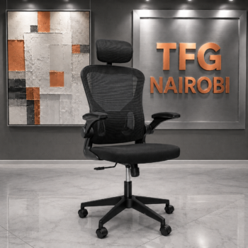 ERGOSTAR OFC881 ergonomic mesh office chair with flip-up arms and lumbar support at a corporate client office in Upper Hill Nairobi by TFG Nairobi