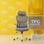 High back grey ergonomic office chair Nairobi with adjustable headrest lumbar support and white frame in Kileleshwa by TFG Nairobi