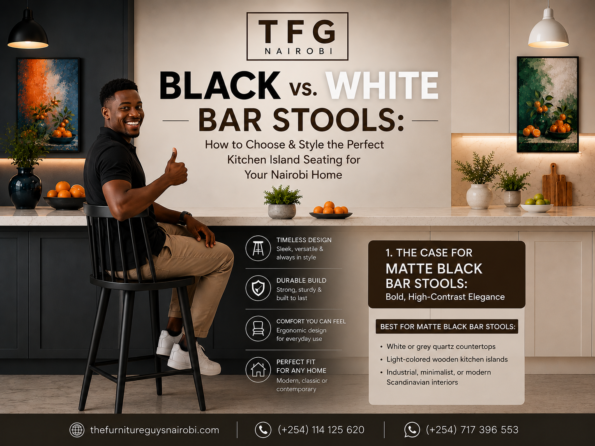 Man giving thumbs up on a matte black spindle back counter chair styling guide for kitchen island bar stools nairobi by TFG Nairobi