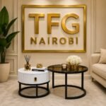 2-Piece Nesting Table Set – White Drawer & Smoked Glass Table | Parklands, Nairobi