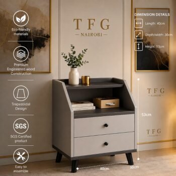 Nightstand with drawers dimensions and features infographic, Lavington, Nairobi