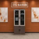Office bookshelf with lockable cabinet, glass doors, at an office in Kitisuru, Nairobi