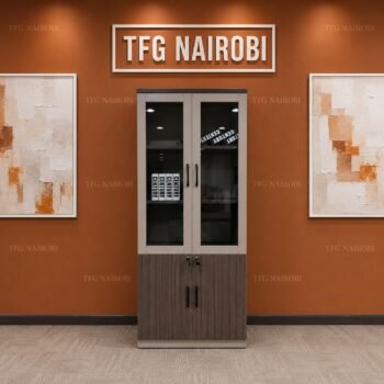 Office bookshelf with lockable cabinet, glass doors, at an office in Kitisuru, Nairobi