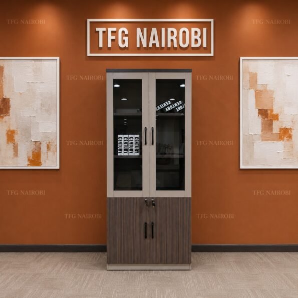 Office bookshelf with lockable cabinet, glass doors, at an office in Kitisuru, Nairobi