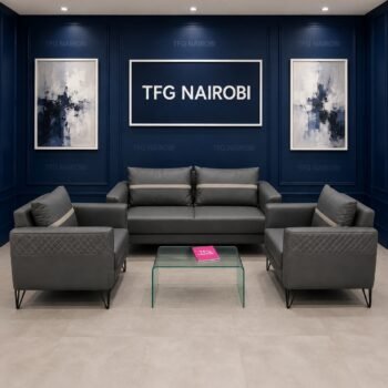 Office sofa set in grey PU leather at a reception hall in Kilimani, Nairobi