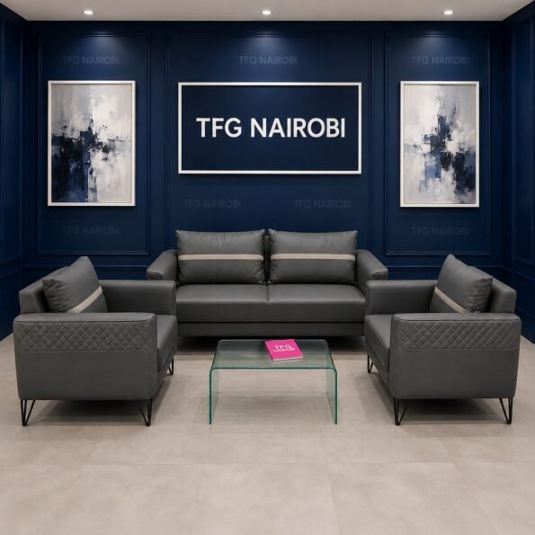 Office sofa set in grey PU leather at a reception hall in Kilimani, Nairobi