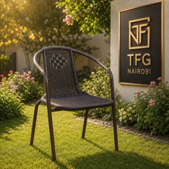 Stackable rattan chair in a garden setting at a residence in Loresho, Nairobi