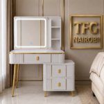 Laila white dressing table with mirror Kenya featuring touch LED mirror fluted drawers and gold accents in Kilimani Nairobi by TFG Nairobi