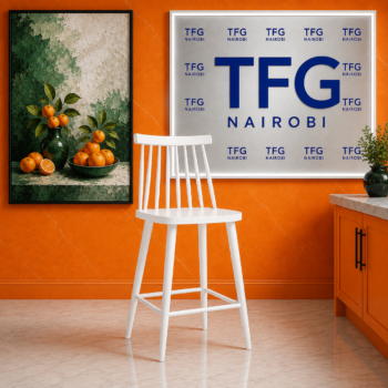Nordic Premium white plastic bar chair with spindle backrest at a client kitchen island in Kileleshwa Nairobi by TFG Nairobi
