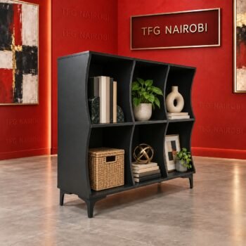 6-Cube Storage Cabinet with curved wave dividers, black finish, Westlands, Nairobi