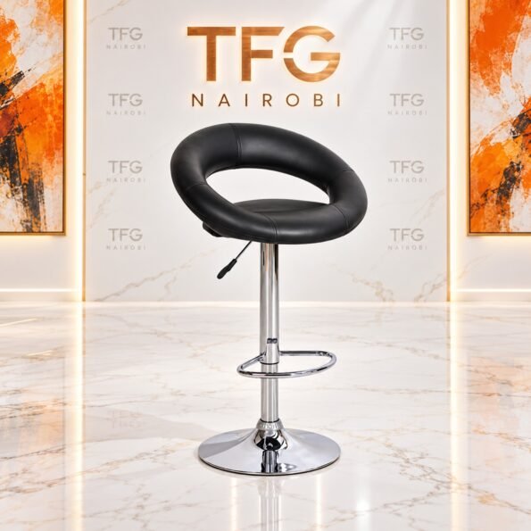 Adjustable Swivel Bar Stool with round backrest, black vinyl, in Loresho, Nairobi