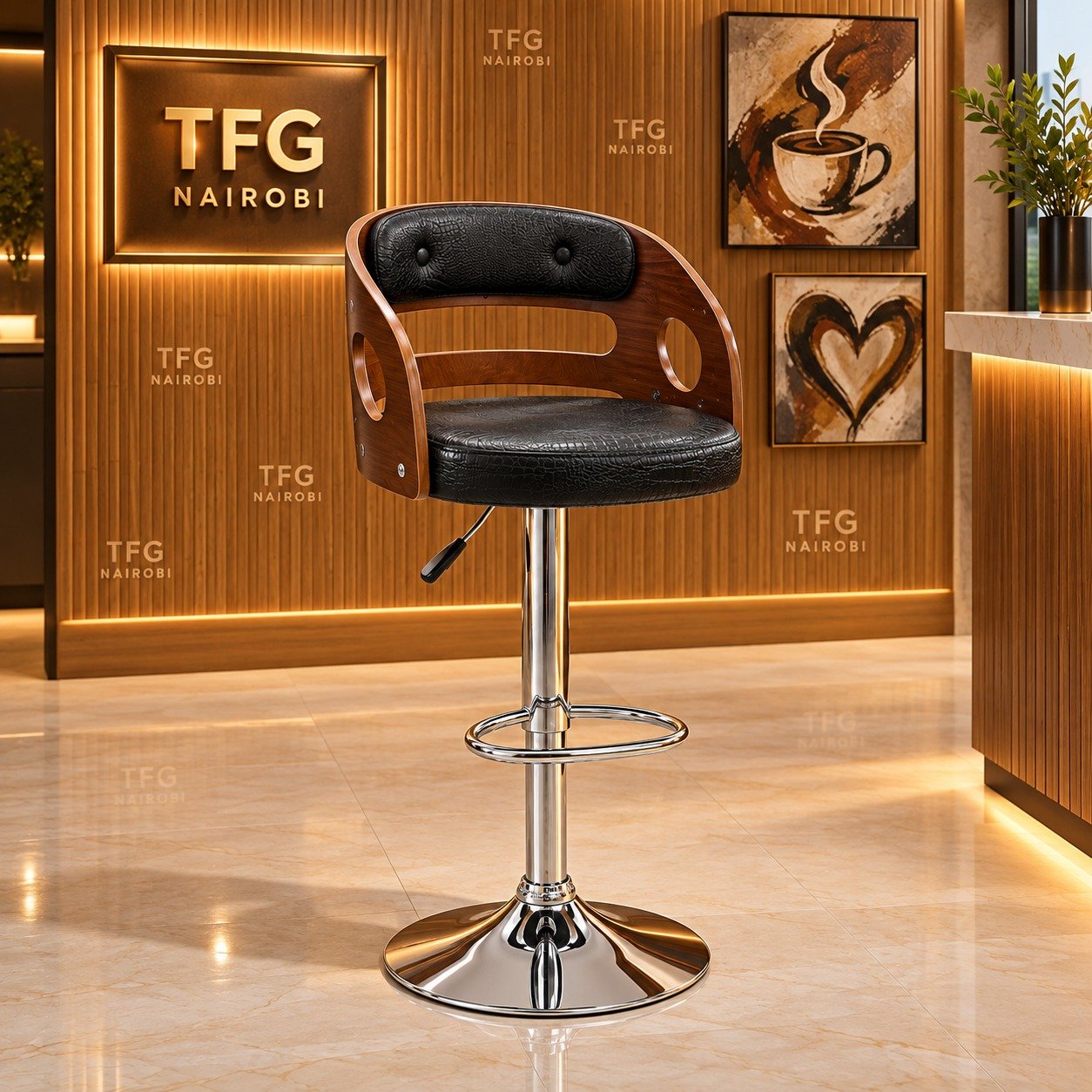 bentwood-bar-stool-kilimani-nairobi Bentwood Bar Stool with black leatherette cushion, walnut finish, Kilimani, Nairobi