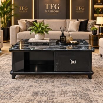 Black Glass Top Coffee Table with marble pattern and storage cabinet, Lavington, Nairobi