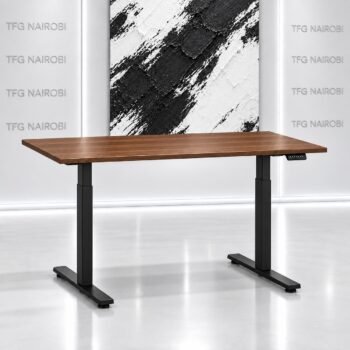 Electric Height Adjustable Desk Kenya 160x60cm Walnut Top Black Frame Res Novae PDWNB8001 studio render for executive office setup in Lavington Nairobi by TFG Nairobi