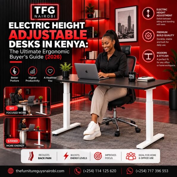 Featured banner for Electric Height Adjustable Desk Kenya Ultimate Ergonomic Buyer's Guide 2026 showing sit-stand office desk setup in Nairobi studio
