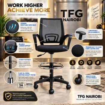 Ergonomic Drafting Chair features: mesh back, lumbar support, BIFMA certified gaslift, Lavington, Nairobi
