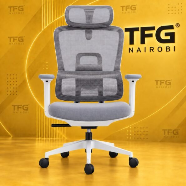 Ergonomic Mesh Office Chair with adjustable headrest, grey mesh, in Loresho, Nairobi