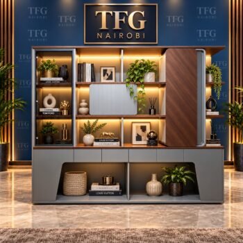 Executive LED Bookshelf Cabinet with glass display and wood accents, Kitisuru, Nairobi