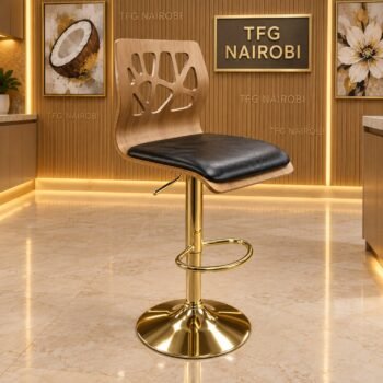 Gold Base Bar Stool with curved bentwood and geometric cutout backrest, Westlands, Nairobi