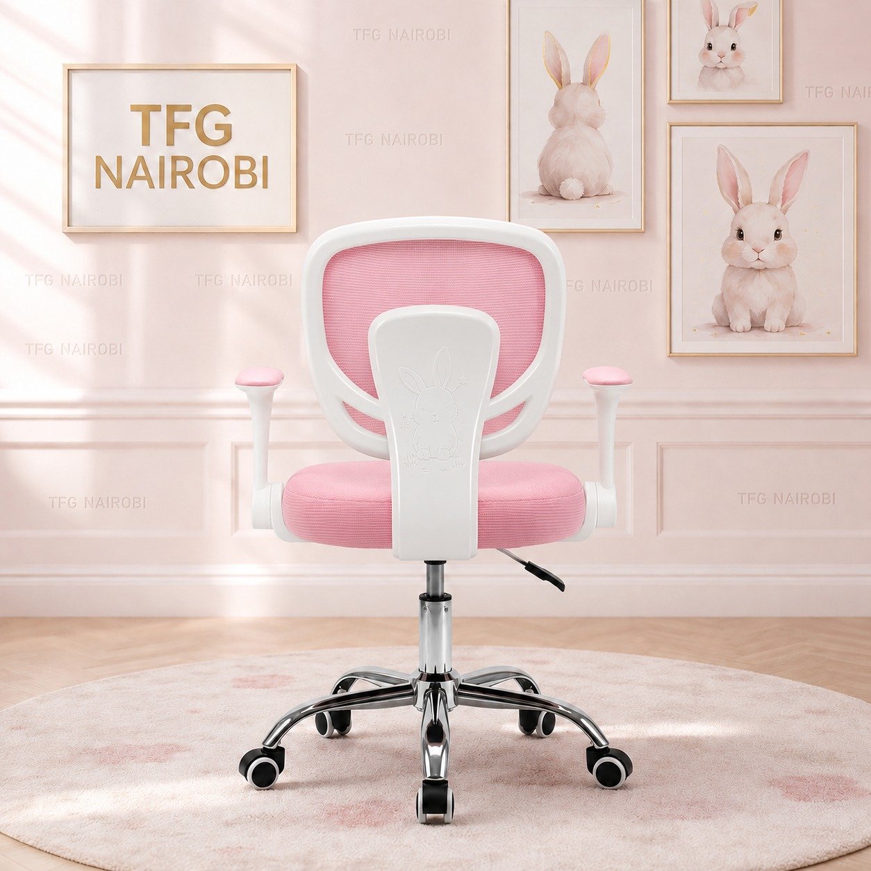 kids-ergonomic-study-chair-back-view-bunny-westlands-nairobi Kids Ergonomic Study Chair back view with bunny cutout design, pink mesh, Westlands, Nairobi