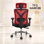 Red Ergonomic Mesh Office Chair with Headrest & Chrome Base – Westlands