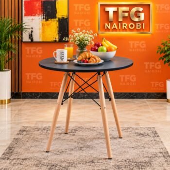 Round Black Dining Table with wooden Eiffel-style legs, Loresho, Nairobi