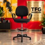 Stationary Drafting Chair with glides and chrome foot ring, black, Parklands, Nairobi