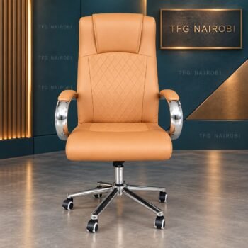 Tan Leather Executive Office Chair with quilted posture support and chrome armrests, Lavington, Nairobi