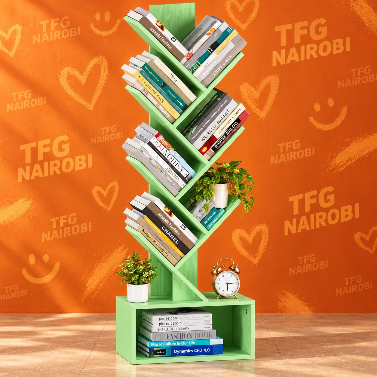 tree-bookshelf-kileleshwa-nairobi Tree Bookshelf with 9 tiers and bottom storage base, green, Kileleshwa, Nairobi