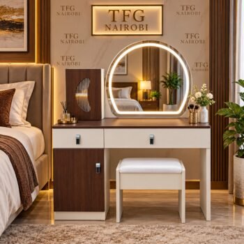 Walnut Dressing Table with LED Mirror and padded stool, Karen, Nairobi