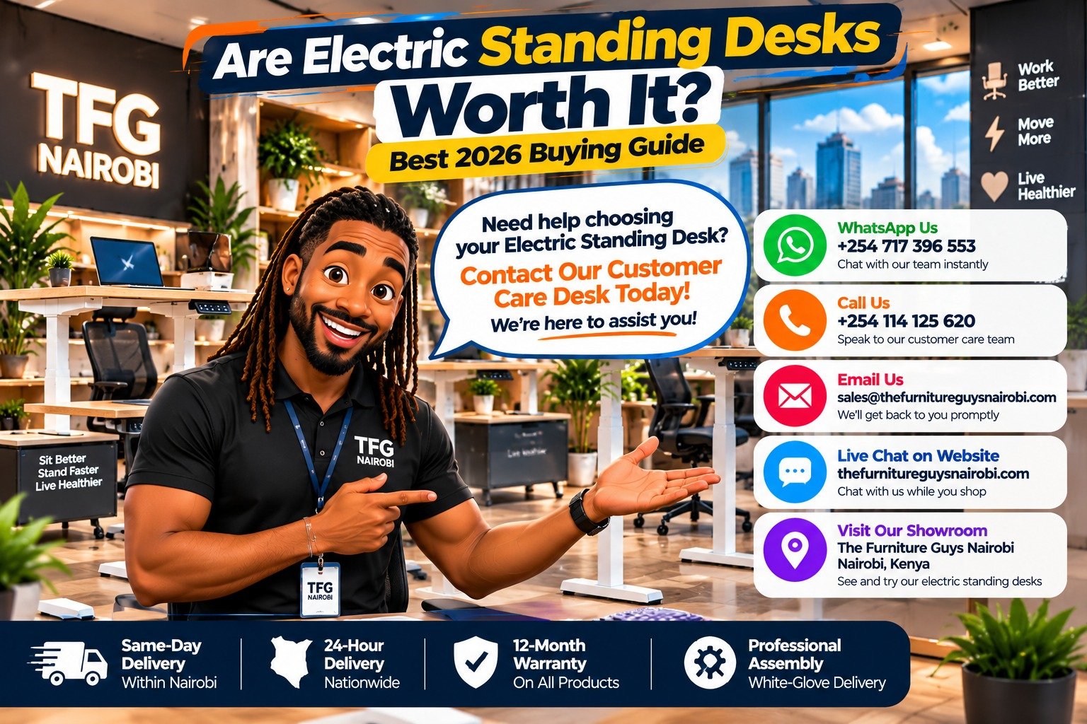 Are electric standing desks worth it customer care contact guide visual featured alongside best ergonomic office chairs in kenya catalog by TFG Nairobi.