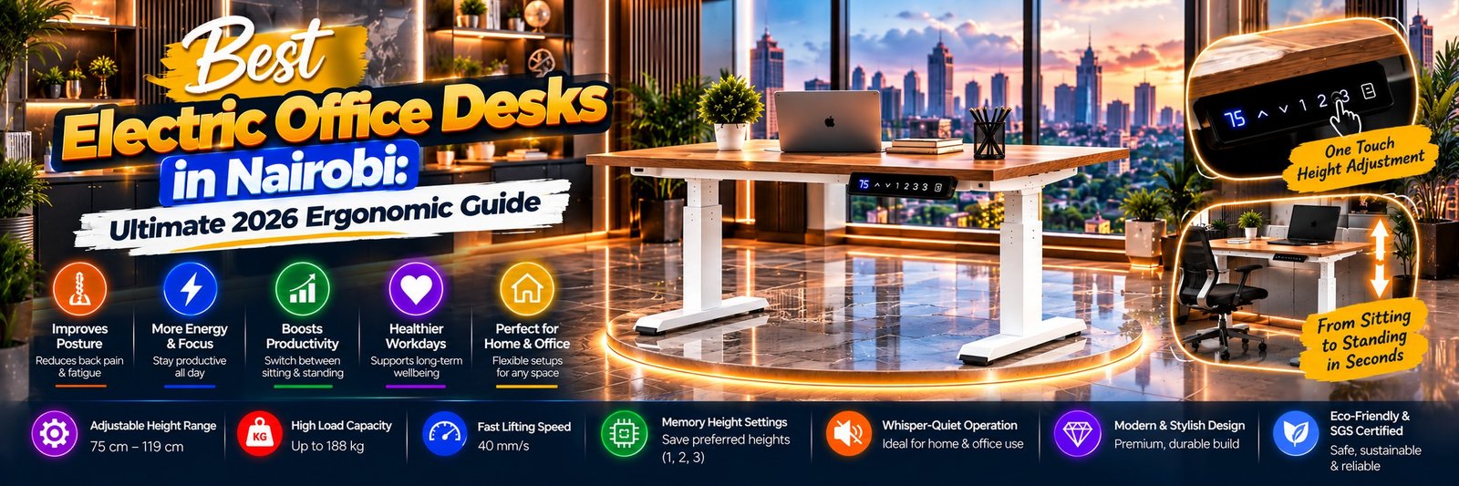 Best electric office desks in Nairobi paired with the best ergonomic office chairs in kenya by TFG Nairobi.