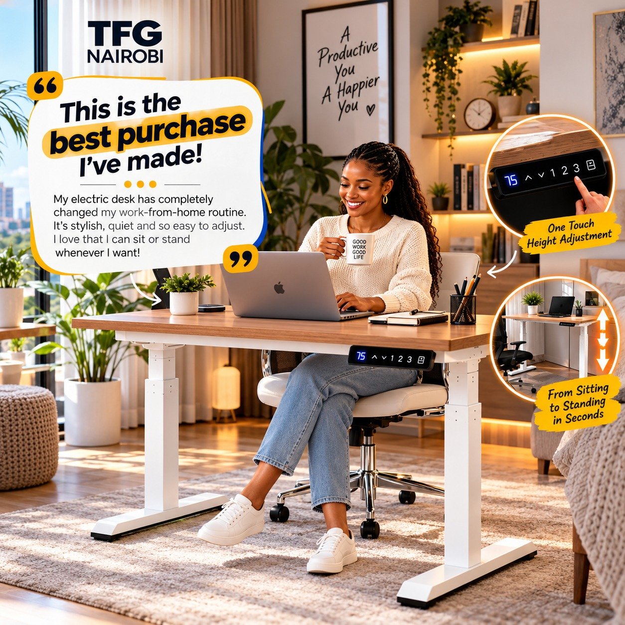 Best electric office desks for work from home setups paired with the best ergonomic office chairs in kenya by TFG Nairobi.