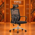 Best Ergonomic High-Back Office Chair with Lumbar Support Kenya staged in a luxury branded orange studio in Kitisuru Nairobi