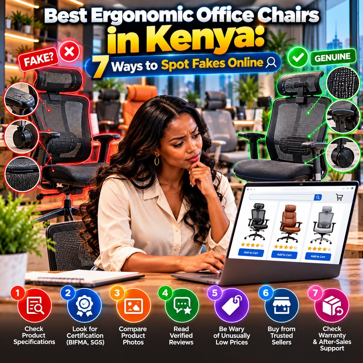 Best ergonomic office chairs in kenya online authentication guide comparing fake versus genuine seating at TFG Nairobi.