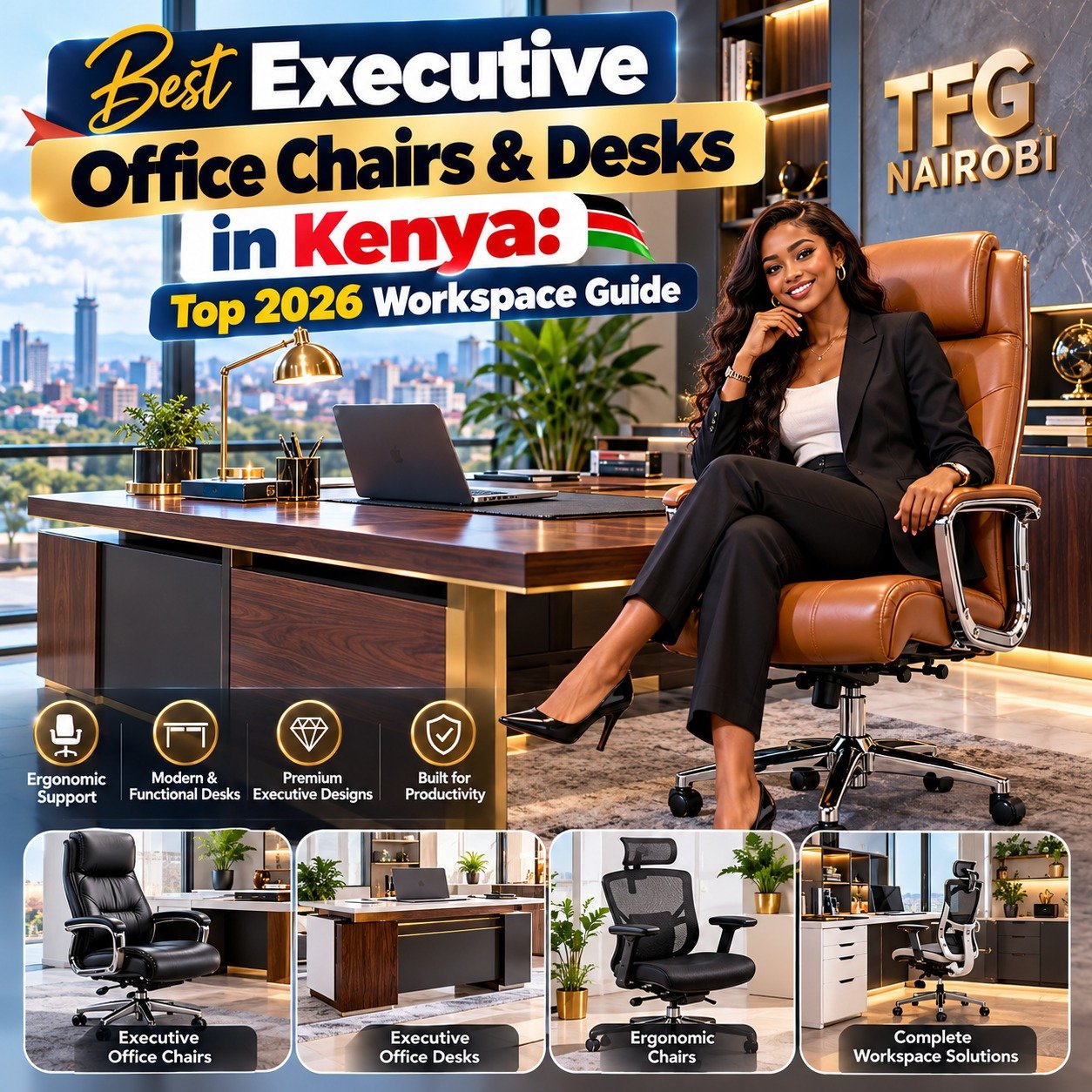 Best ergonomic office chairs in kenya featured alongside executive office desks catalog by TFG Nairobi.