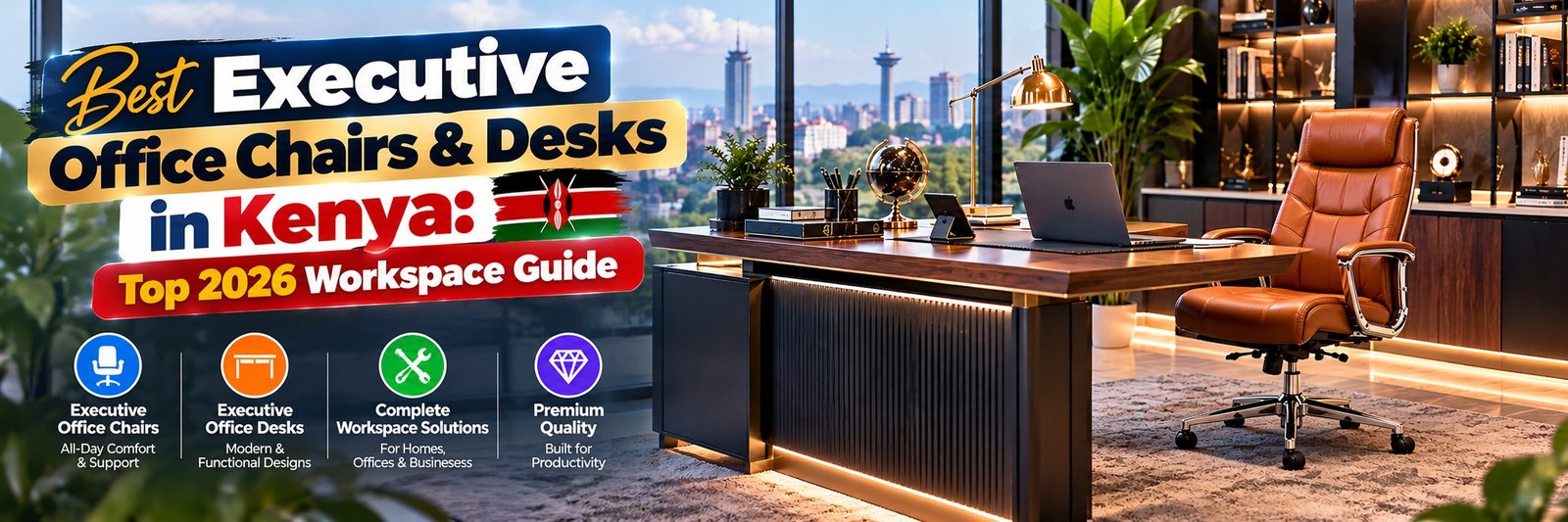 Best ergonomic office chairs in kenya featured alongside executive office desks catalog wide header banner by TFG Nairobi.