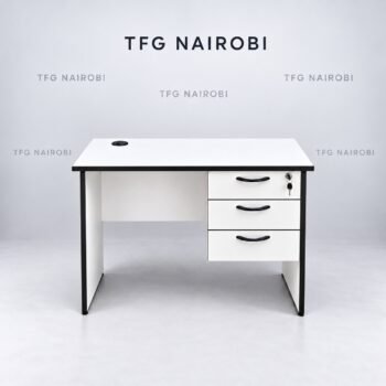 Compact office desk with drawers Kenya – 100cm white desk with 3 lockable drawers, cable grommet and black accent trim, Northlands, Nairobi