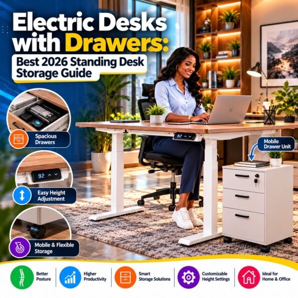 Electric desks with drawers guide visual featured alongside best ergonomic office chairs in kenya catalog by TFG Nairobi.