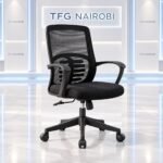 Ergonomic mesh office chair with lumbar support – all black mid-back chair with breathable mesh back, padded seat and fixed armrests, Northlands, Nairobi